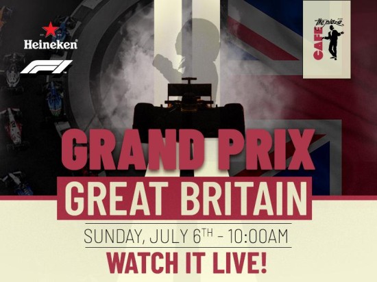 Feel the Rush of Formula 1 at Café the Plaza – Live Screening of the Great Britain Grand Prix!